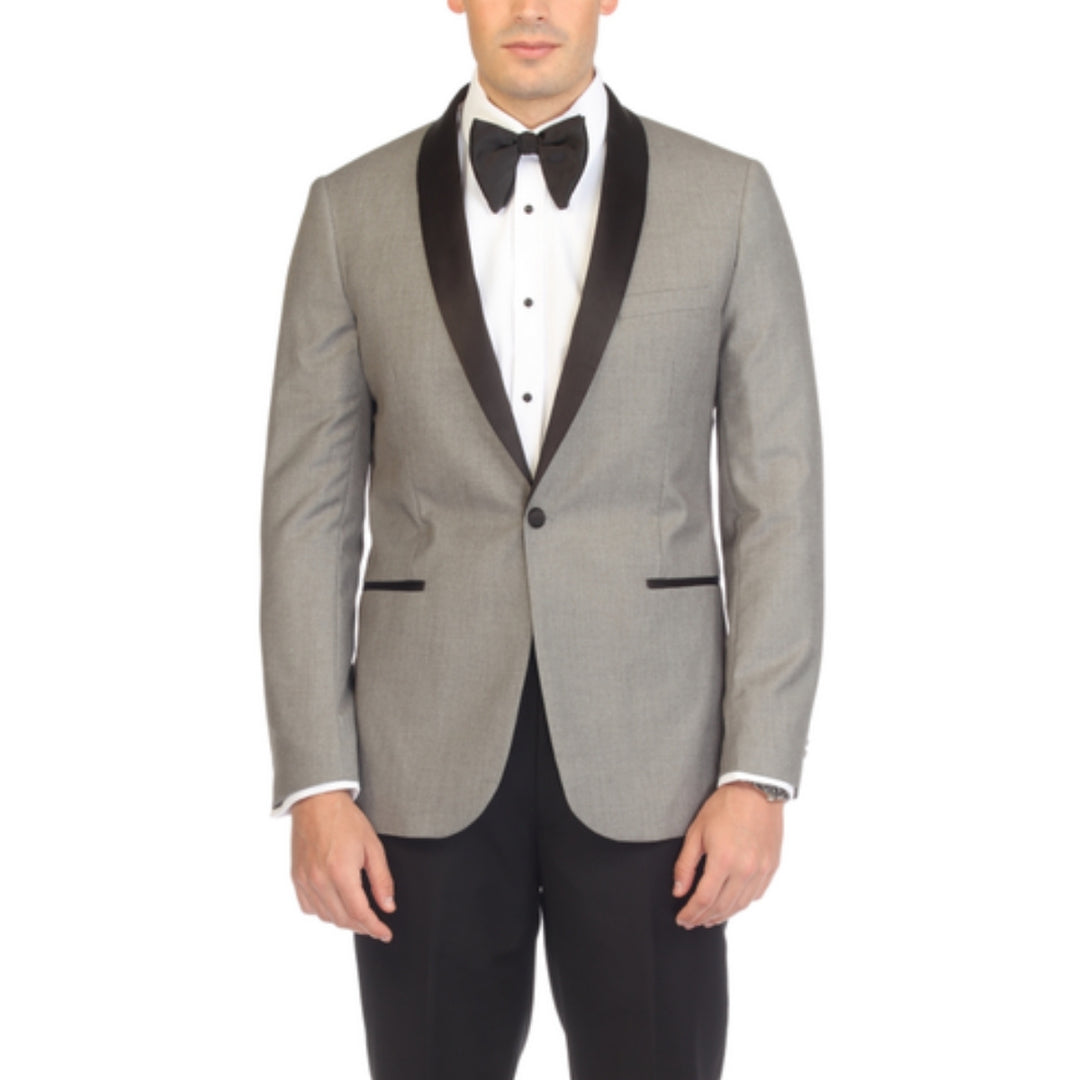 Ferrecci Reno Grey &amp; Black Slim Fit Shawl Lapel Tuxedo - front close-up