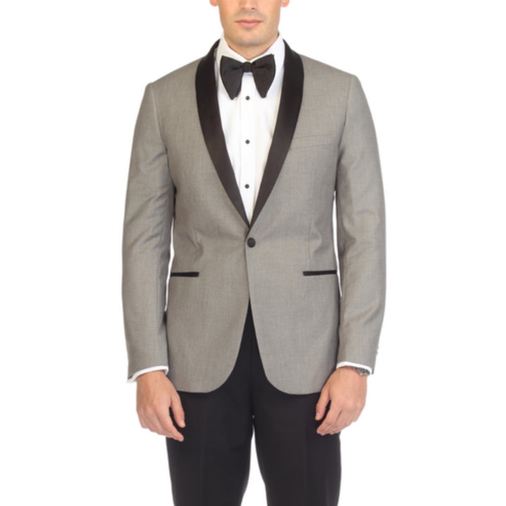 Ferrecci Reno Grey &amp; Black Slim Fit Shawl Lapel Tuxedo - front close-up