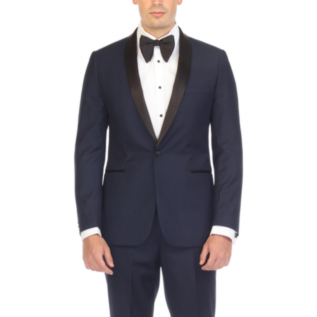 Ferrecci Reno Navy &amp; Black Slim Fit Shawl Lapel Tuxedo - front close-up