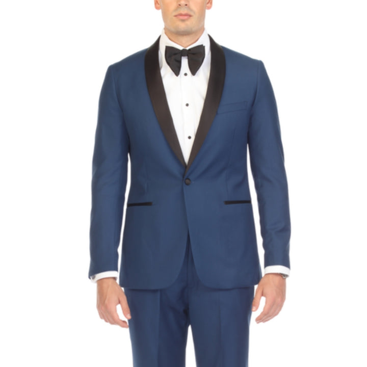 Ferrecci Reno Indigo Slim Fit Shawl Lapel Tuxedo - front close-up