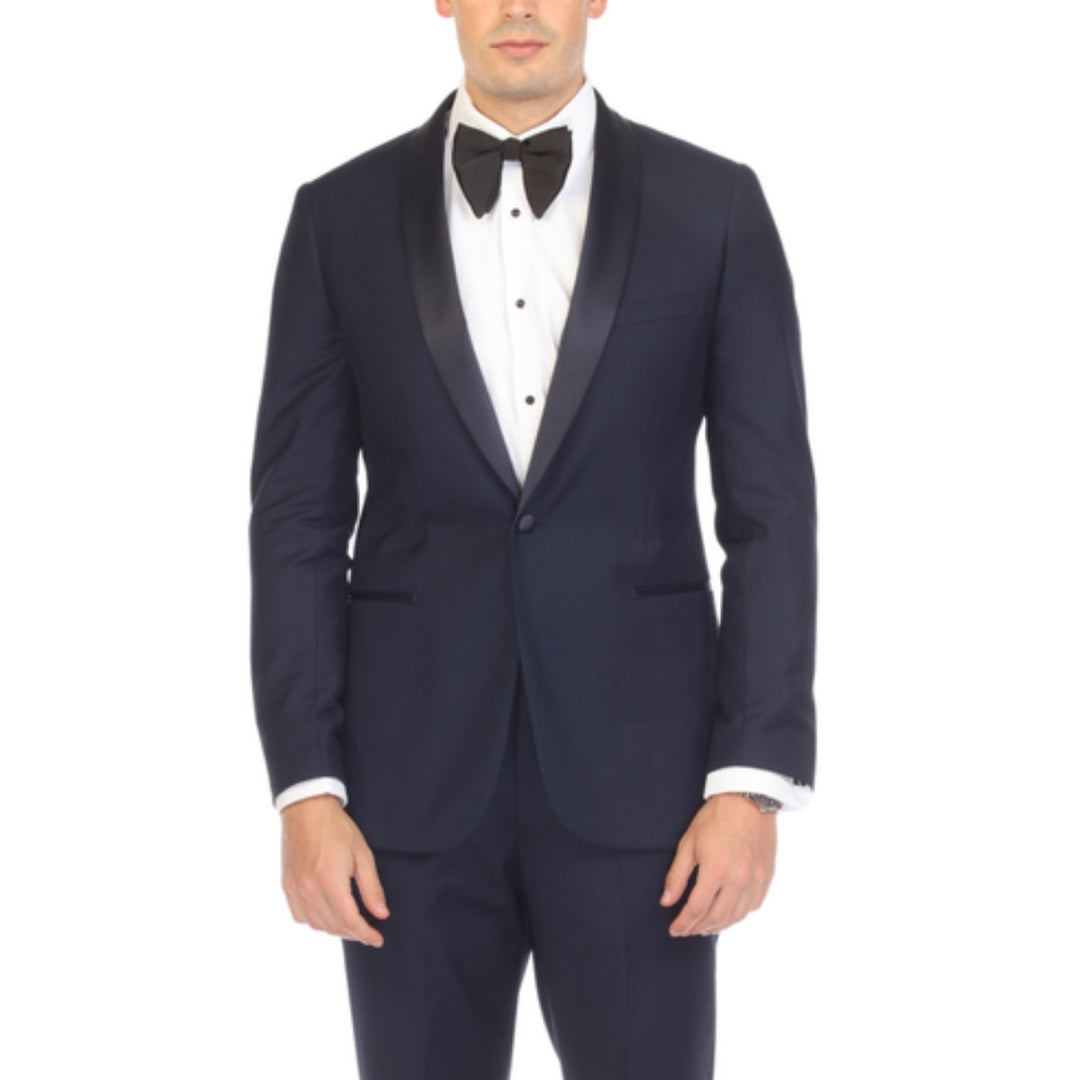 Ferrecci Reno Navy Slim Fit Shawl Lapel Tuxedo - front close-up