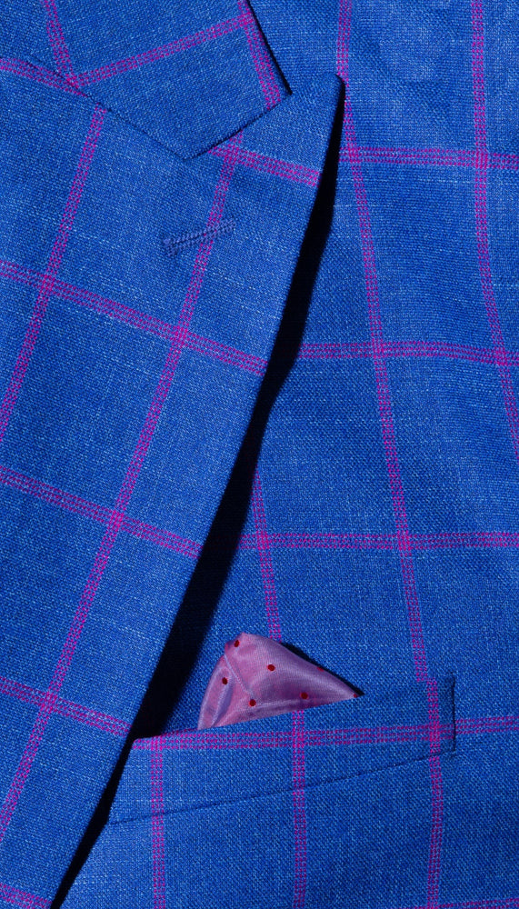The Kingston Mens Blue Checker Slim Fit 3 Piece Suit detail
