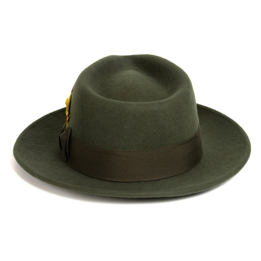 Crushable Olive Green 100% Australian Wool Fedora Hat display picture 2