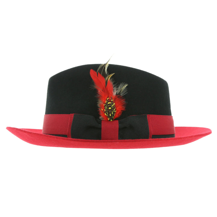 Puck Trilby  Ferrecci Two Tone Black Crown &amp; Red Brim Trilby Hat