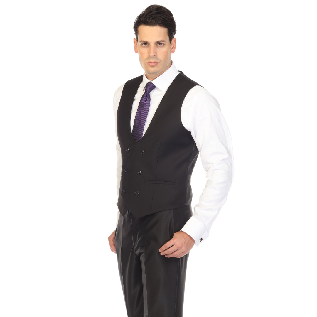 Ferrecci Cruz Mens Double Breasted Black Vest — close-up