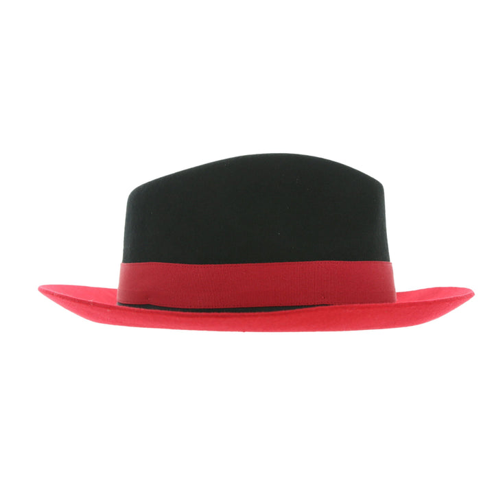 Puck Trilby  Ferrecci Two Tone Black Crown &amp; Red Brim Trilby Hat