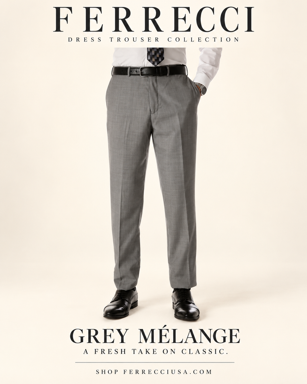 Ferrecci Ben light grey wool blend dress pants — detail view