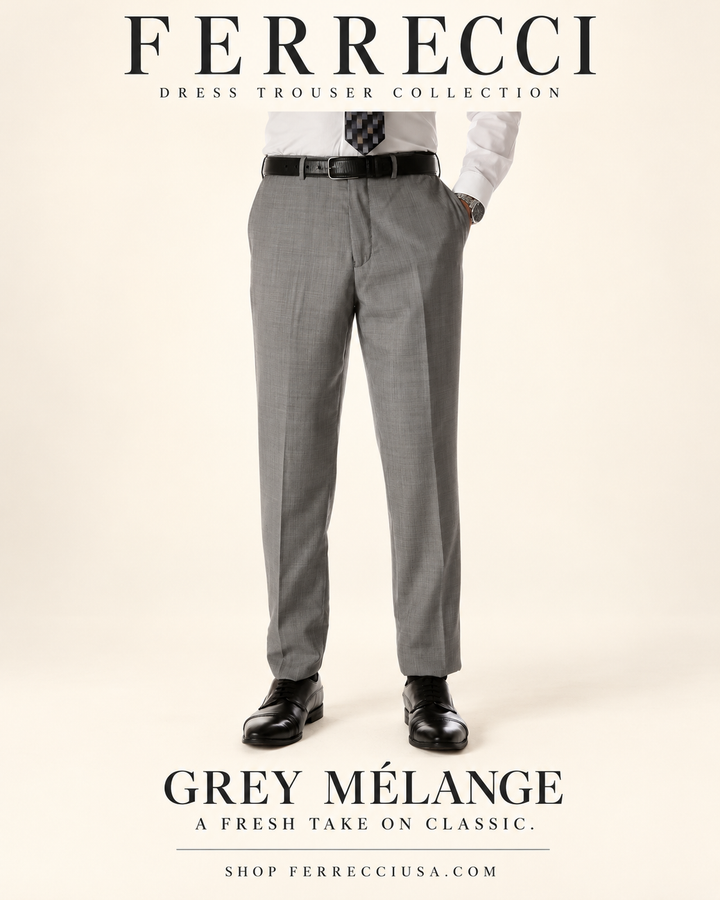 Ferrecci Ben light grey wool blend dress pants — detail view