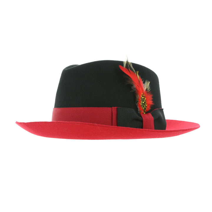 Puck Trilby  Ferrecci Two Tone Black Crown &amp; Red Brim Trilby Hat