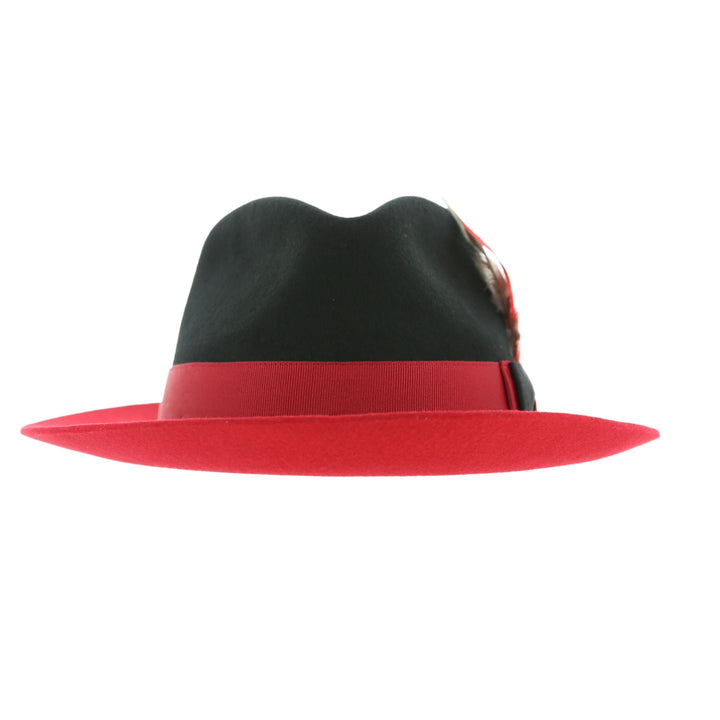 Puck Trilby  Ferrecci Two Tone Black Crown &amp; Red Brim Trilby Hat