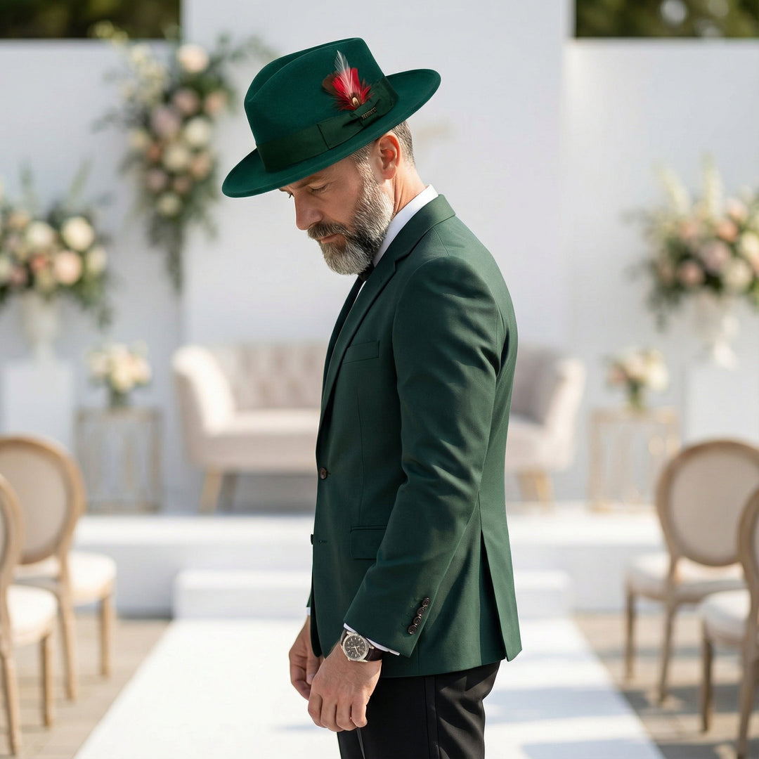 Crushable Hunter Green 100% Australian Wool Fedora Hat display picture 1