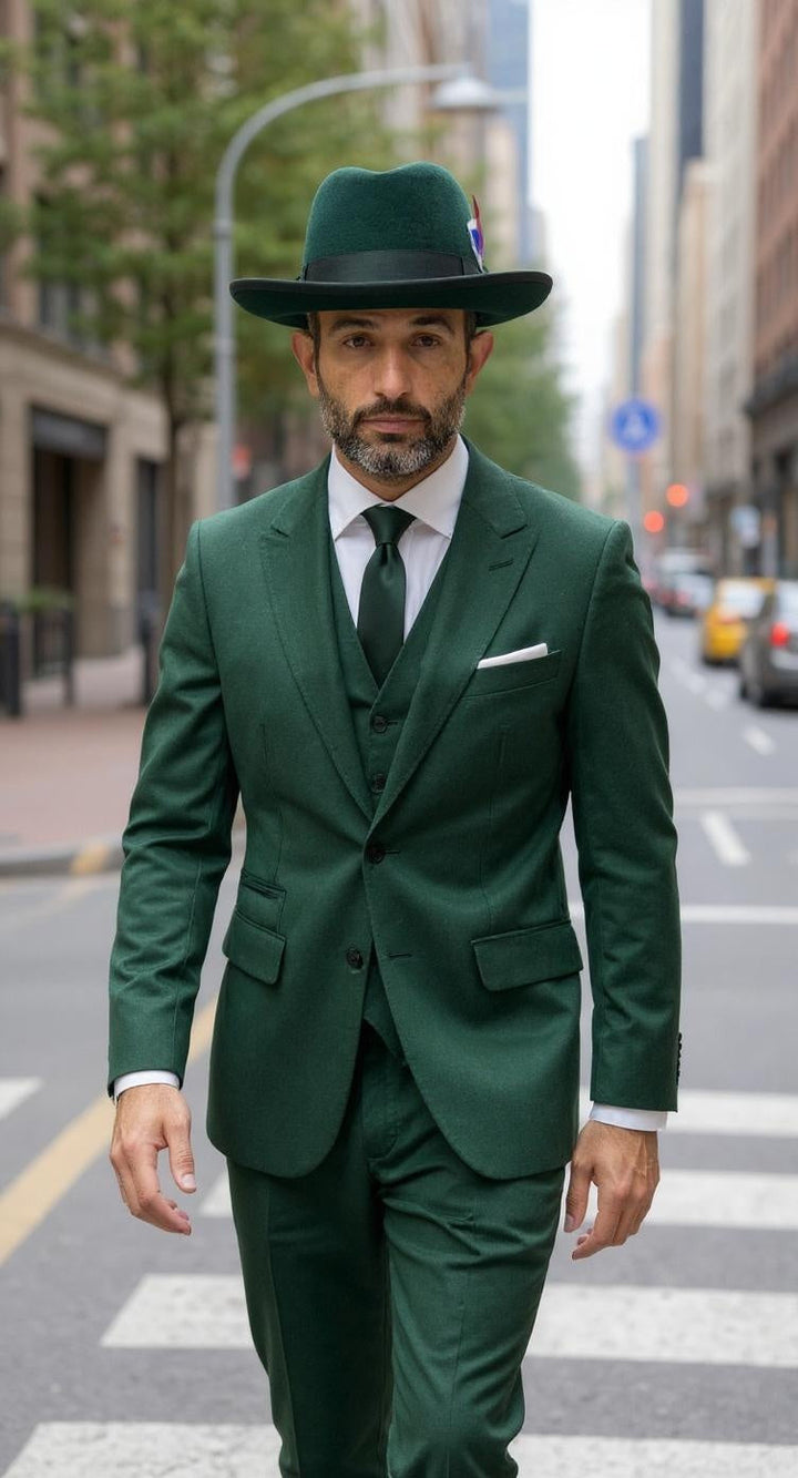 Ferrecci 100 % Wool Australian Firm Fur Felt Hunter Green Godfather Hat