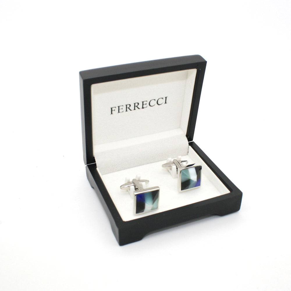 Silvertone Mix Stripe Cuff Links With Jewelry Box - FHYINC