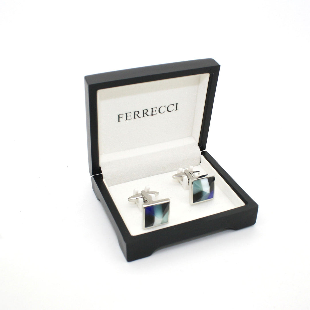 Silvertone Mix Stripe Cuff Links With Jewelry Box - FHYINC