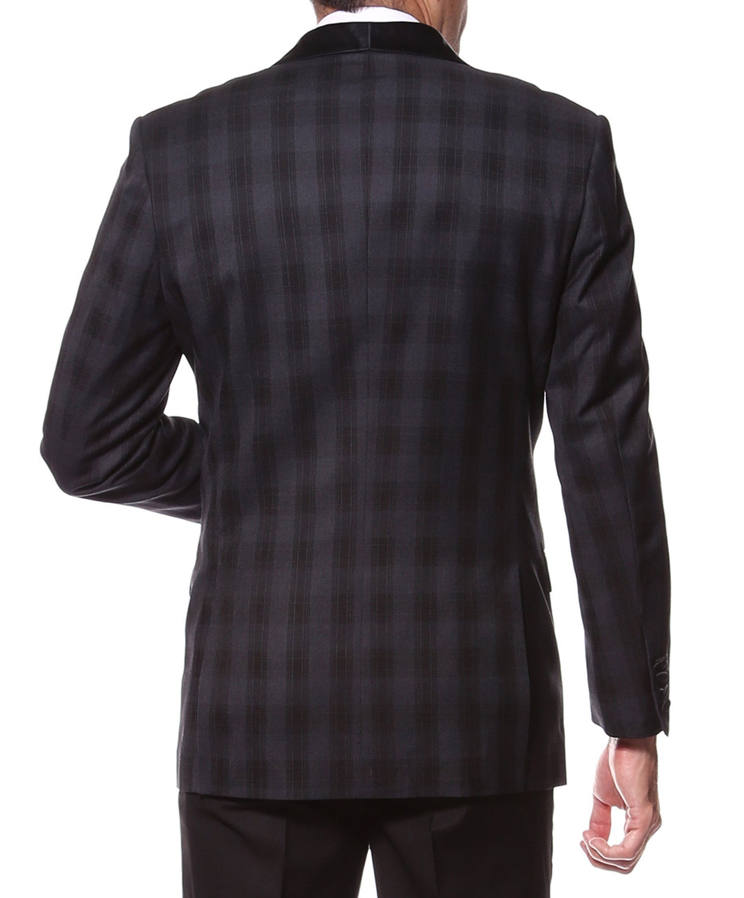 The Astor Black Plaid Slim Shawl Tuxedo Blazer - FHYINC best men&