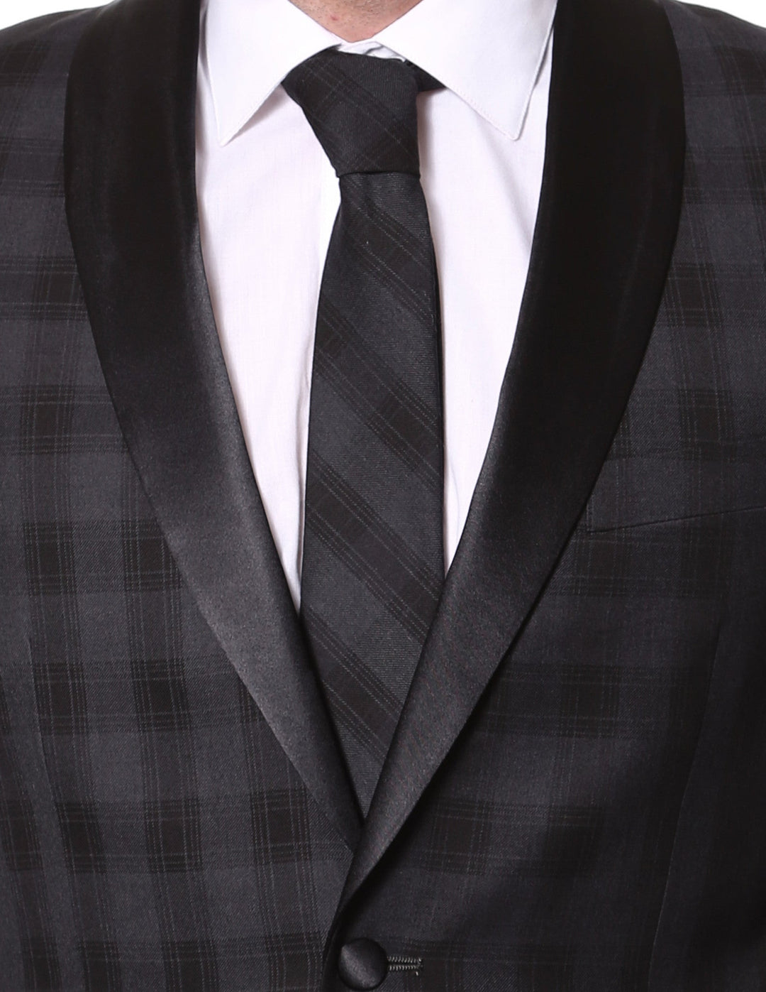 The Astor Black Plaid Slim Shawl Tuxedo Blazer - FHYINC best men&