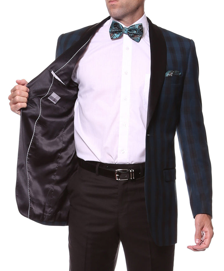 The Astor Teal Plaid Slim Shawl Tuxedo Blazer - FHYINC best men&