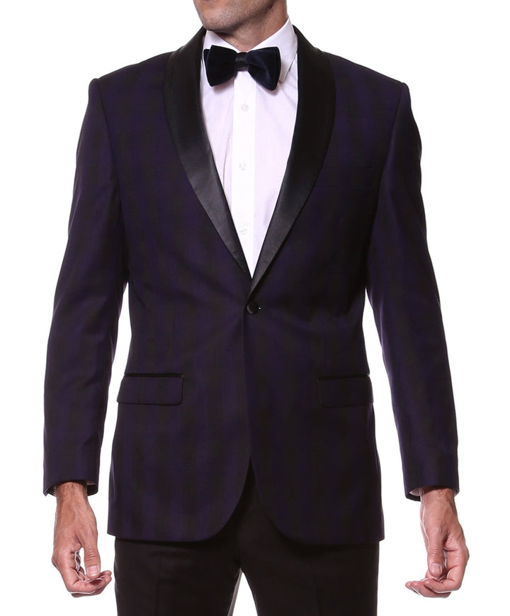 The Astor Purple Plaid Slim Shawl Tuxedo Blazer - FHYINC best men&