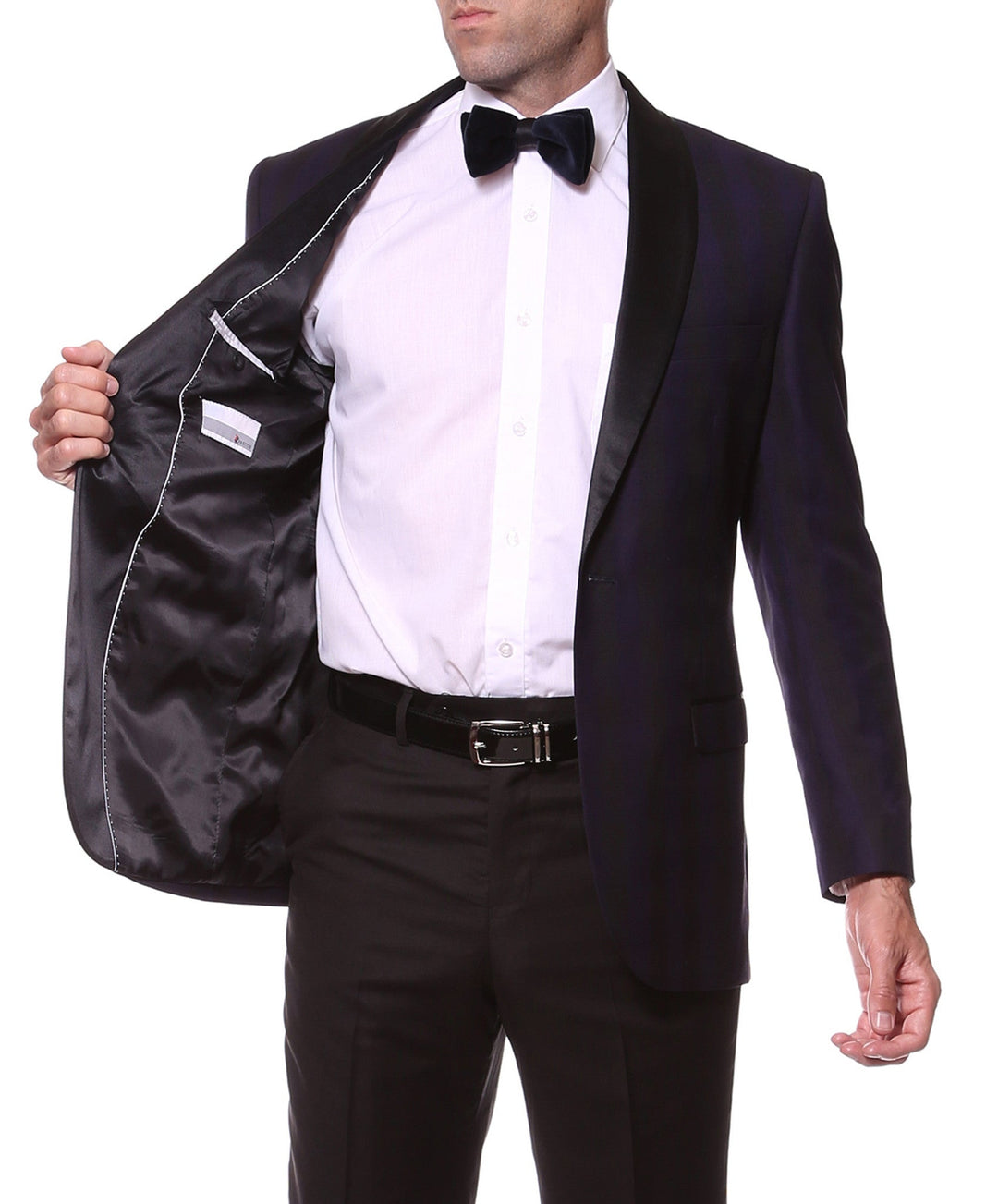 The Astor Purple Plaid Slim Shawl Tuxedo Blazer - FHYINC best men&
