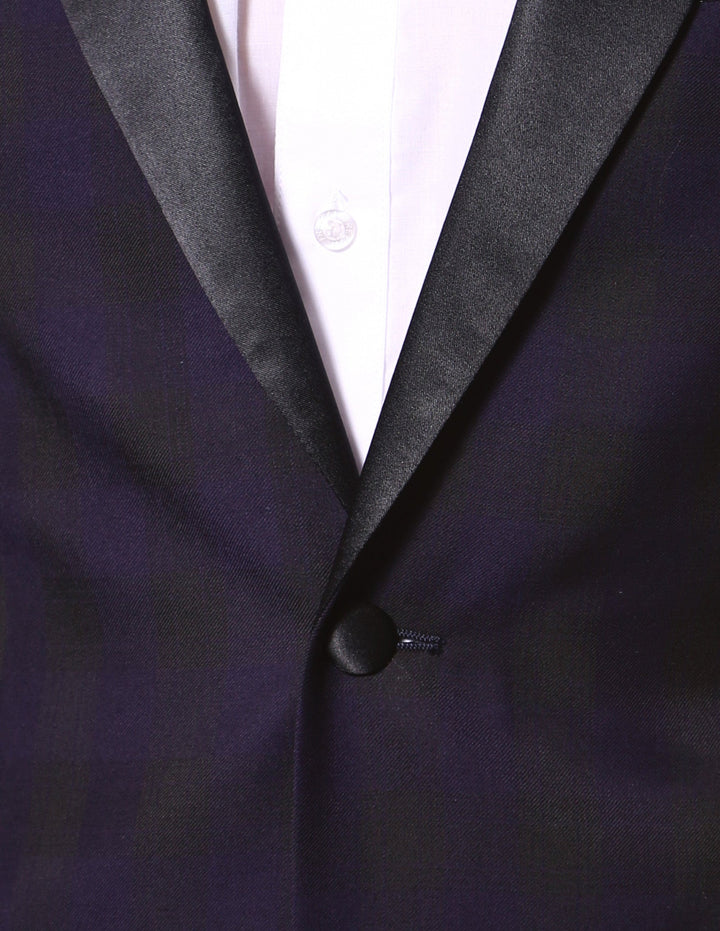 The Astor Purple Plaid Slim Shawl Tuxedo Blazer - FHYINC best men&