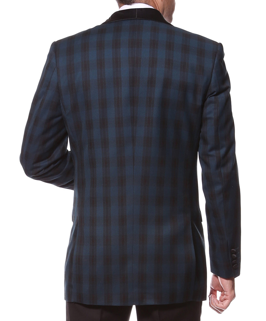 The Astor Teal Plaid Slim Shawl Tuxedo Blazer - FHYINC best men&
