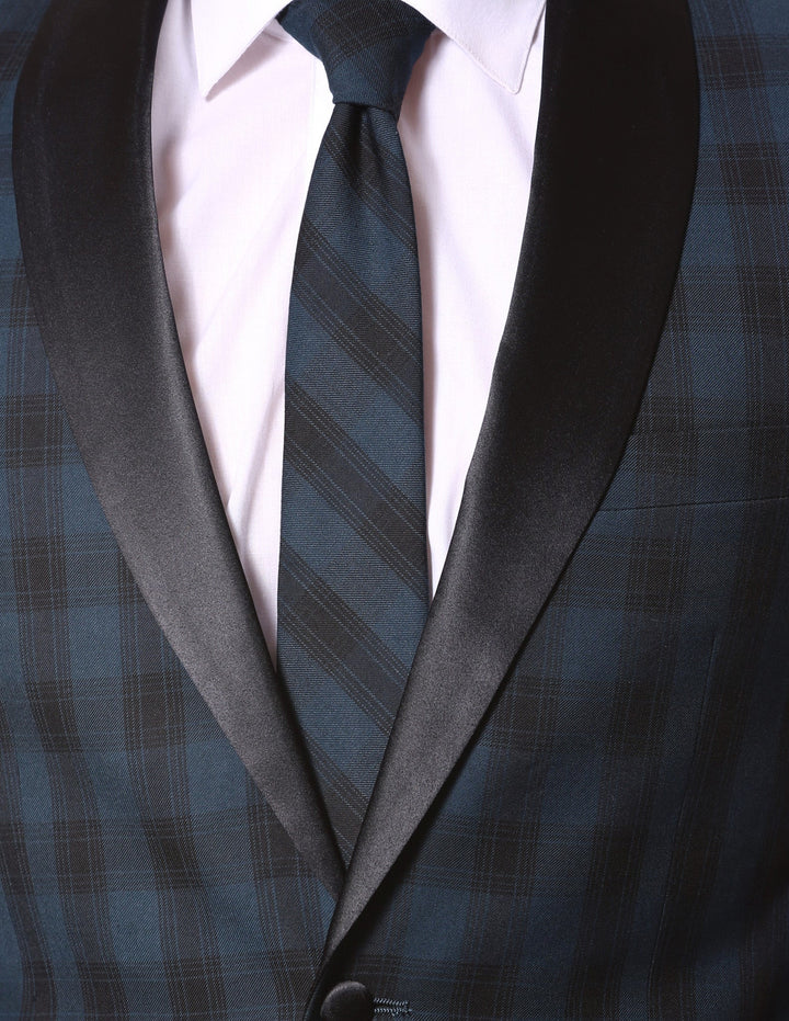 The Astor Teal Plaid Slim Shawl Tuxedo Blazer - FHYINC best men&