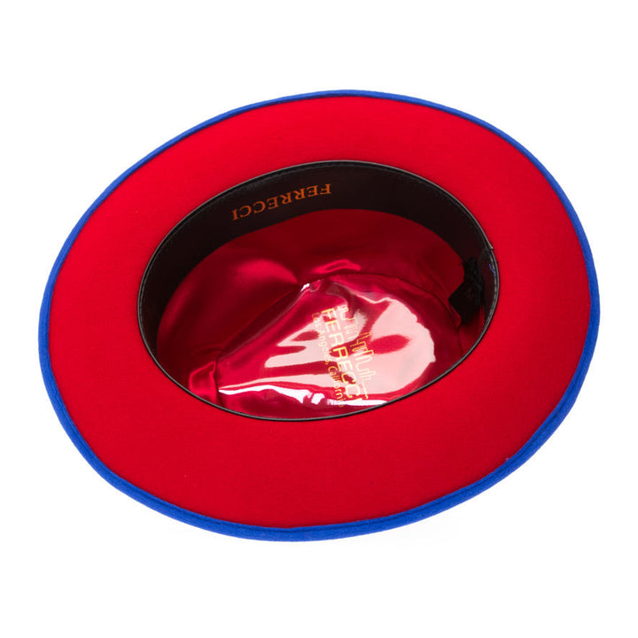 Grayson Fedora Crushable 100 % Australian Wool Traveler Two Tone Royal Blue And Red Bottom Hat