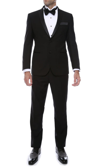 Bronson Black Slim Fit Notch Lapel Tuxedo - FHYINC best men's suits, tuxedos, formal men's wear wholesale