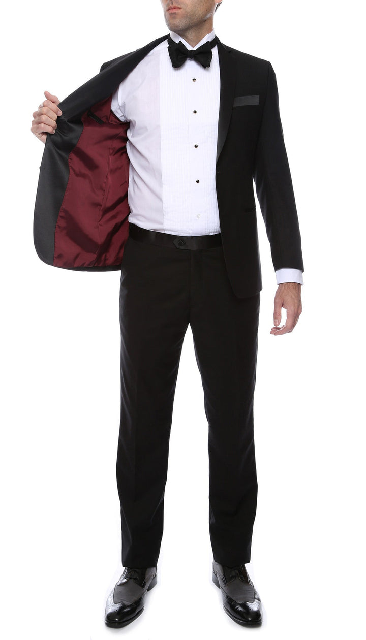 Bronson Black Slim Fit Notch Lapel Tuxedo - FHYINC best men&