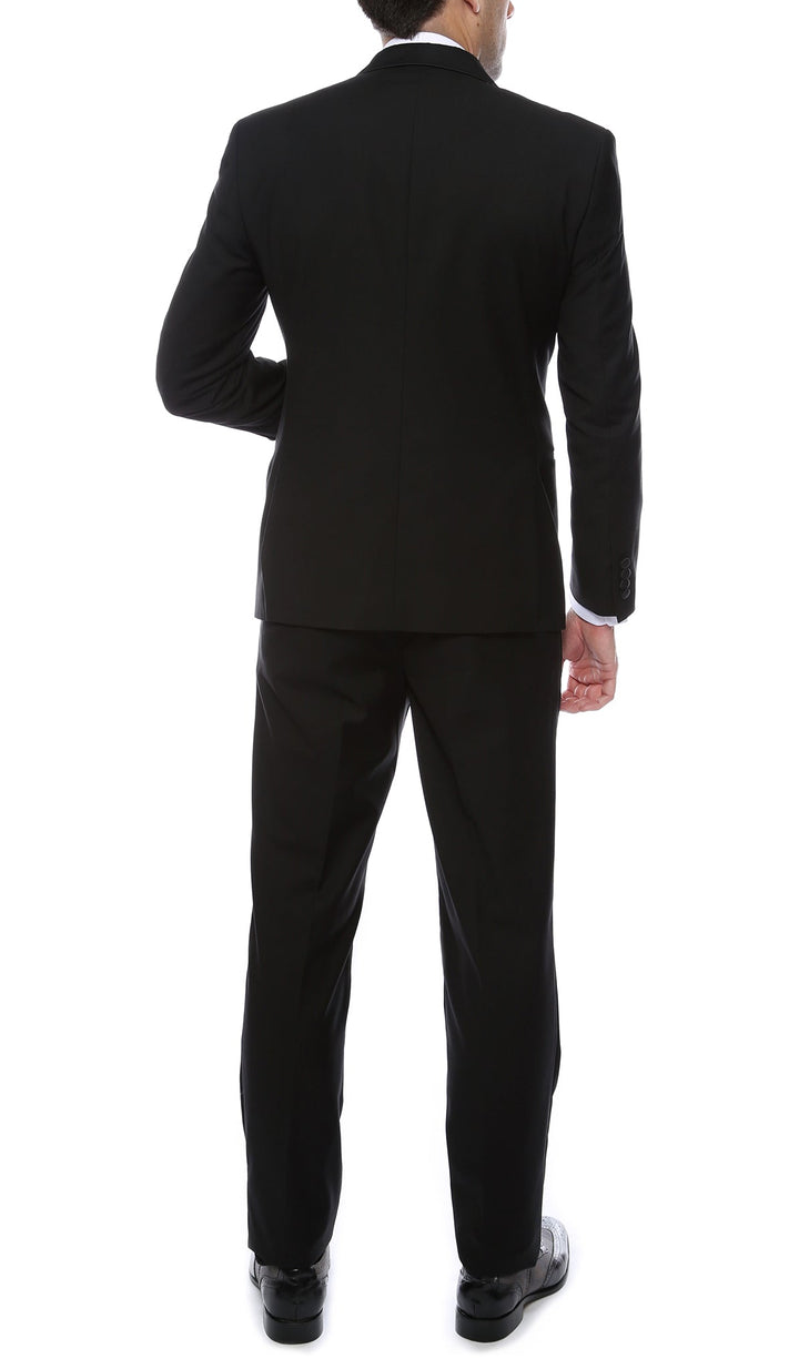 Bronson Black Slim Fit Notch Lapel Tuxedo - FHYINC best men&