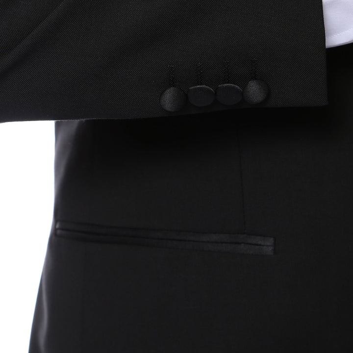 Bronson Black Slim Fit Notch Lapel Tuxedo - FHYINC best men&