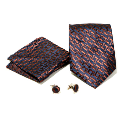 Men's Navy-Rust Geometric Design 4-pc Necktie Box Set - FHYINC best men's suits, tuxedos, formal men's wear wholesale