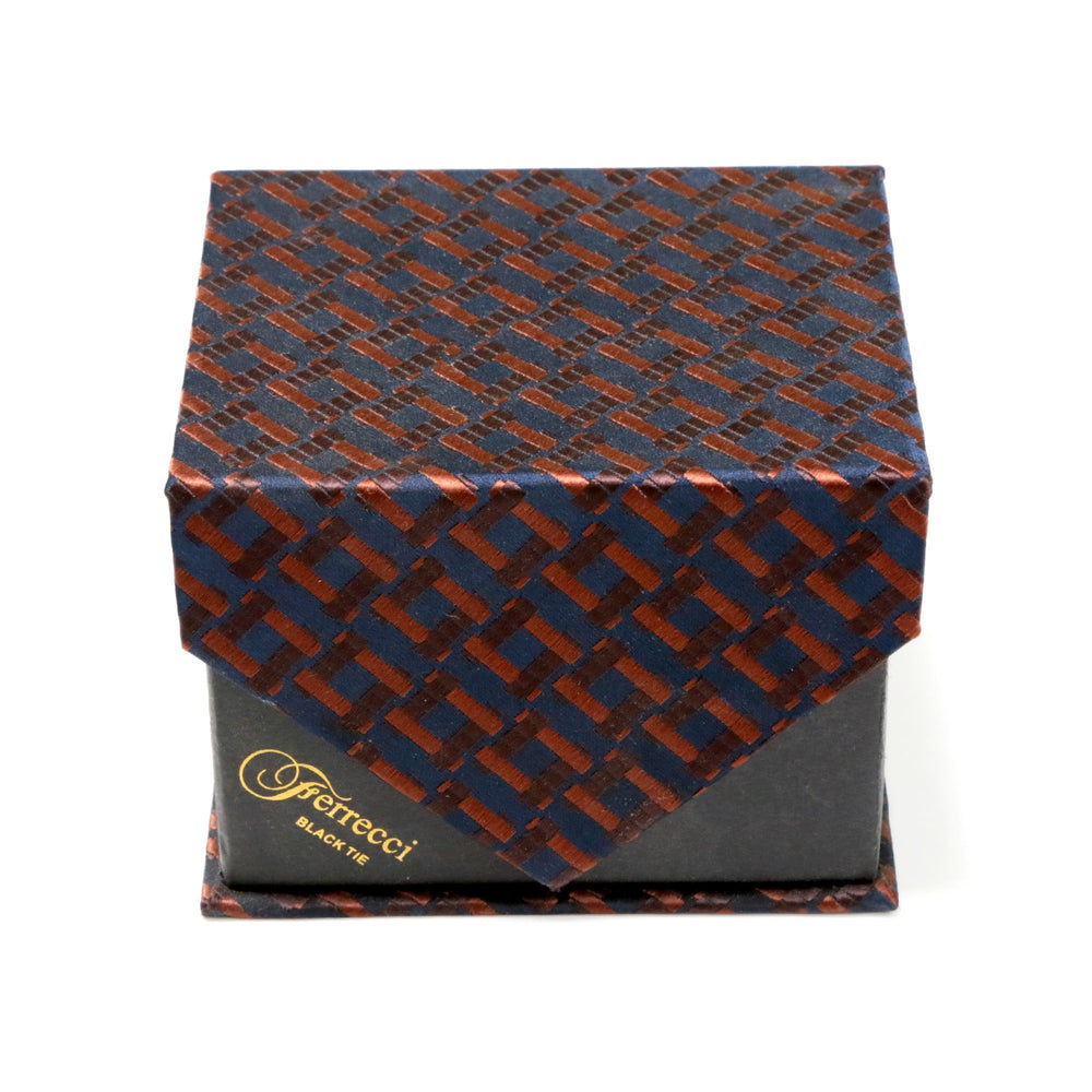 Men's Navy-Rust Geometric Design 4-pc Necktie Box Set - FHYINC best men's suits, tuxedos, formal men's wear wholesale