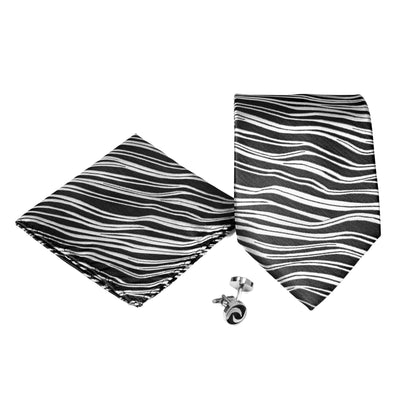 Men's Black-White Wavy Pattern Design 4-pc Necktie Box Set - FHYINC best men's suits, tuxedos, formal men's wear wholesale