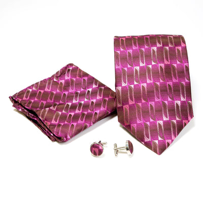 Men's Funky Burgundy Geometric Design 4-pc Necktie Box Set - FHYINC best men's suits, tuxedos, formal men's wear wholesale