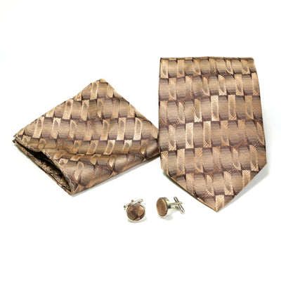 Men's Funky Brown Geometric Design 4-pc Necktie Box Set - FHYINC best men's suits, tuxedos, formal men's wear wholesale