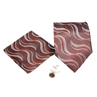 Men's Brown Wavy Geometric Pattern Design 4-pc Necktie Box Set - FHYINC best men's suits, tuxedos, formal men's wear wholesale
