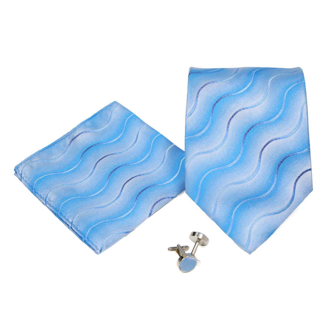 Men's Light Blue Wavy Pattern Design 4-pc Necktie Box Set - FHYINC best men's suits, tuxedos, formal men's wear wholesale