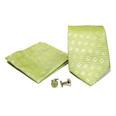 Men's Green on Green Striped Geometric Design 4-pc Necktie Box Set - FHYINC best men's suits, tuxedos, formal men's wear wholesale