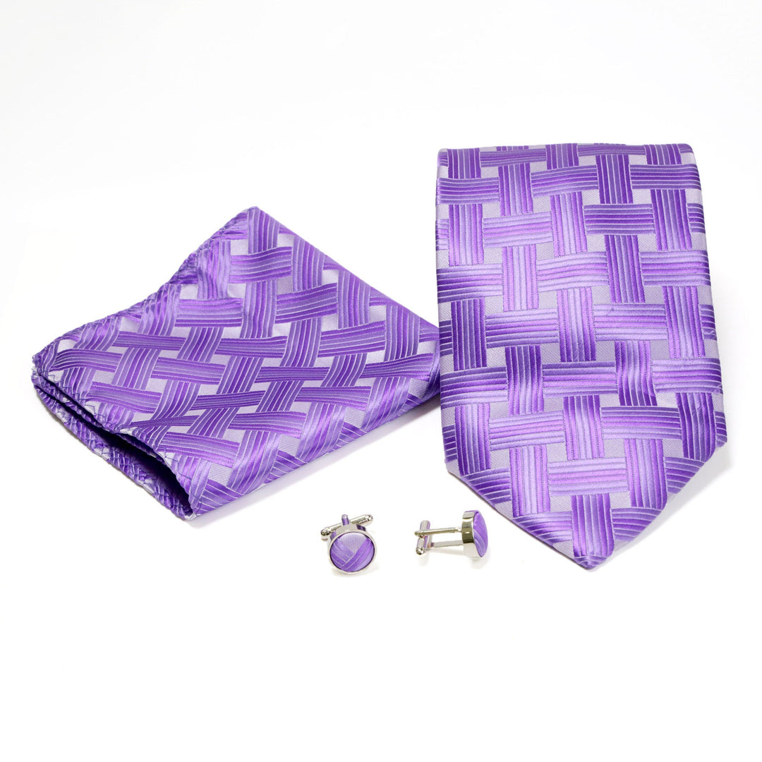 Men's Shiny Purple Cross Hatched Design 4-pc Necktie Box Set - FHYINC best men's suits, tuxedos, formal men's wear wholesale