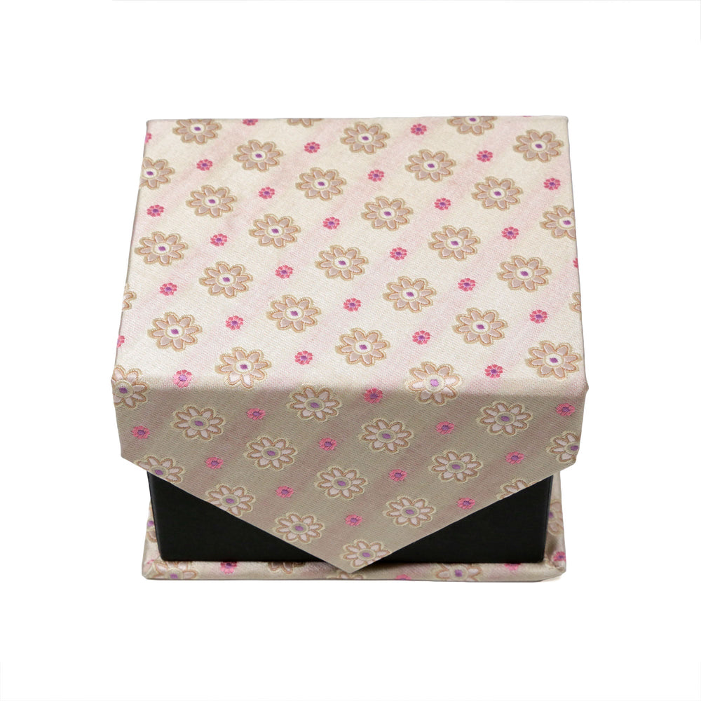 Men's Beige/Pink Floral Grid Geometric Pattern Design 4-pc Necktie Box Set - FHYINC best men's suits, tuxedos, formal men's wear wholesale