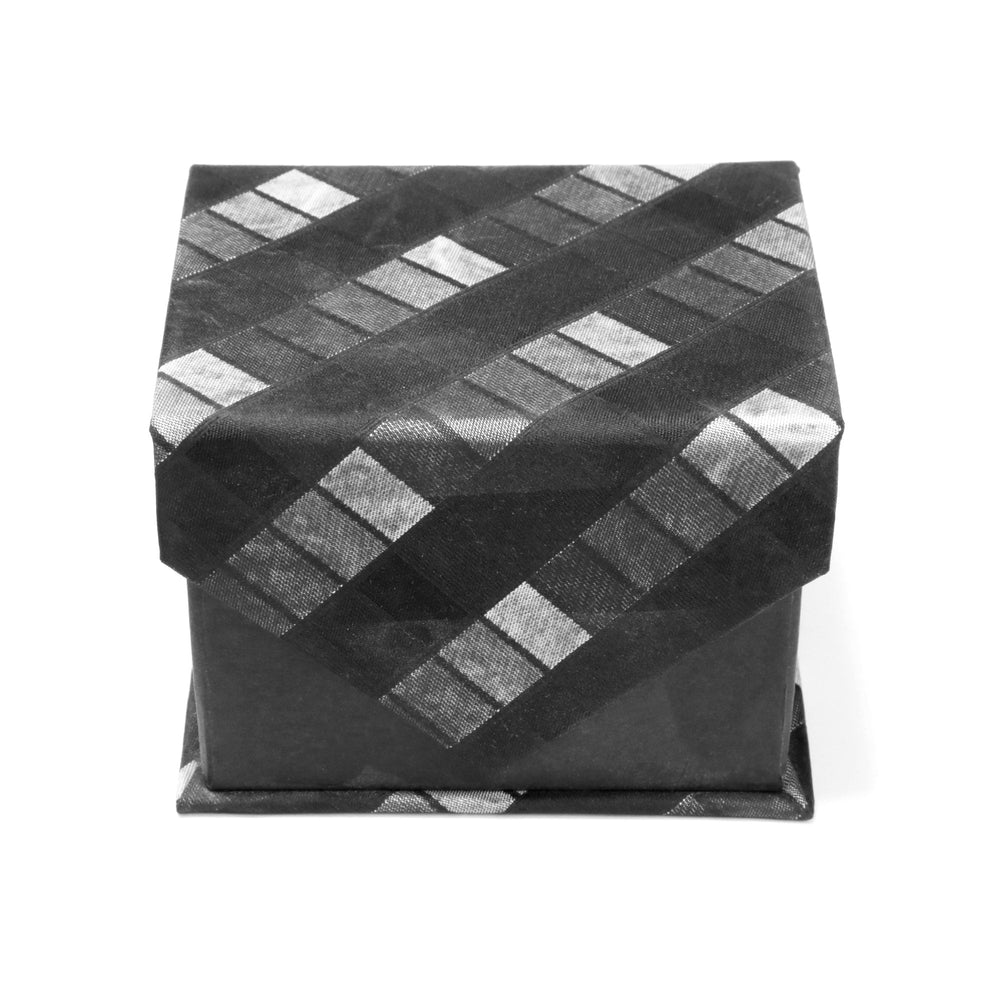 Men's Shiny Black& White Cross-Striped Design 4-pc Necktie Box Set - FHYINC best men's suits, tuxedos, formal men's wear wholesale