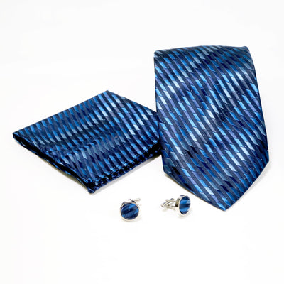 Men's Blue Slanted Checkered Design 4-pc Necktie Box Set - FHYINC best men's suits, tuxedos, formal men's wear wholesale