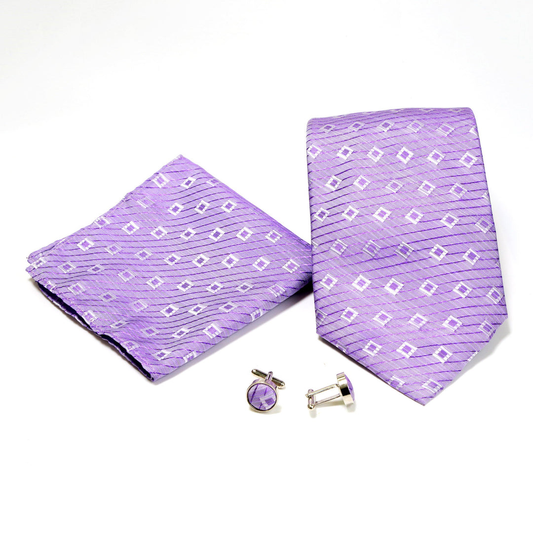 Men's Purple Squared-Striped Design 4-pc Necktie Box Set - FHYINC best men's suits, tuxedos, formal men's wear wholesale