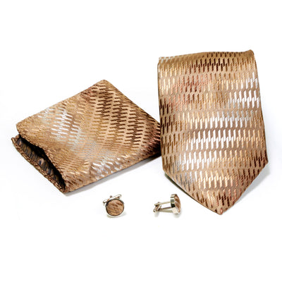 Men's Brown Squared-Striped Layered Design 4-pc Necktie Box Set - FHYINC best men's suits, tuxedos, formal men's wear wholesale