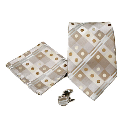 Men's Beige/Brown Square Geometric Pattern Design 4-pc Necktie Box Set - FHYINC best men's suits, tuxedos, formal men's wear wholesale