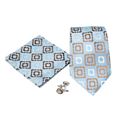 Men's Light Blue-Brown Geometric Pattern Design 4-pc Necktie Box Set - FHYINC best men's suits, tuxedos, formal men's wear wholesale
