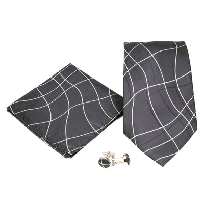 Men's Black-White Wavy String Pattern Design 4-pc Necktie Box Set - FHYINC best men's suits, tuxedos, formal men's wear wholesale