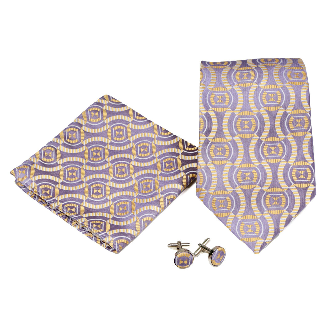Men's Funky Purple-Yellow Squared Pattern Design 4-pc Necktie Box Set - FHYINC best men's suits, tuxedos, formal men's wear wholesale