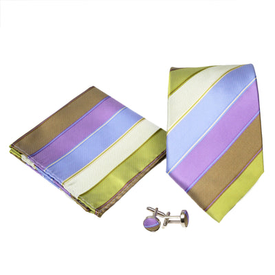 Men's Green/Blue/Purple Striped Geometric Pattern Design 4-pc Necktie Box Set - FHYINC best men's suits, tuxedos, formal men's wear wholesale